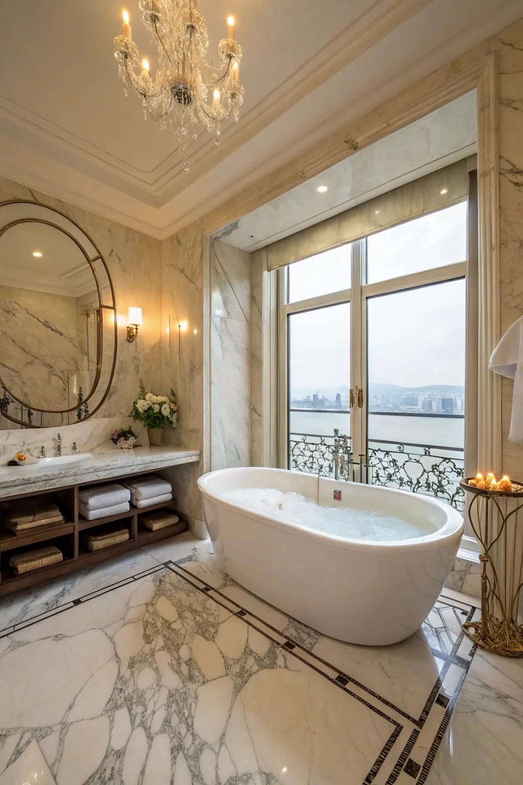 A detached tub that beckons with the promise of relaxation and luxury.