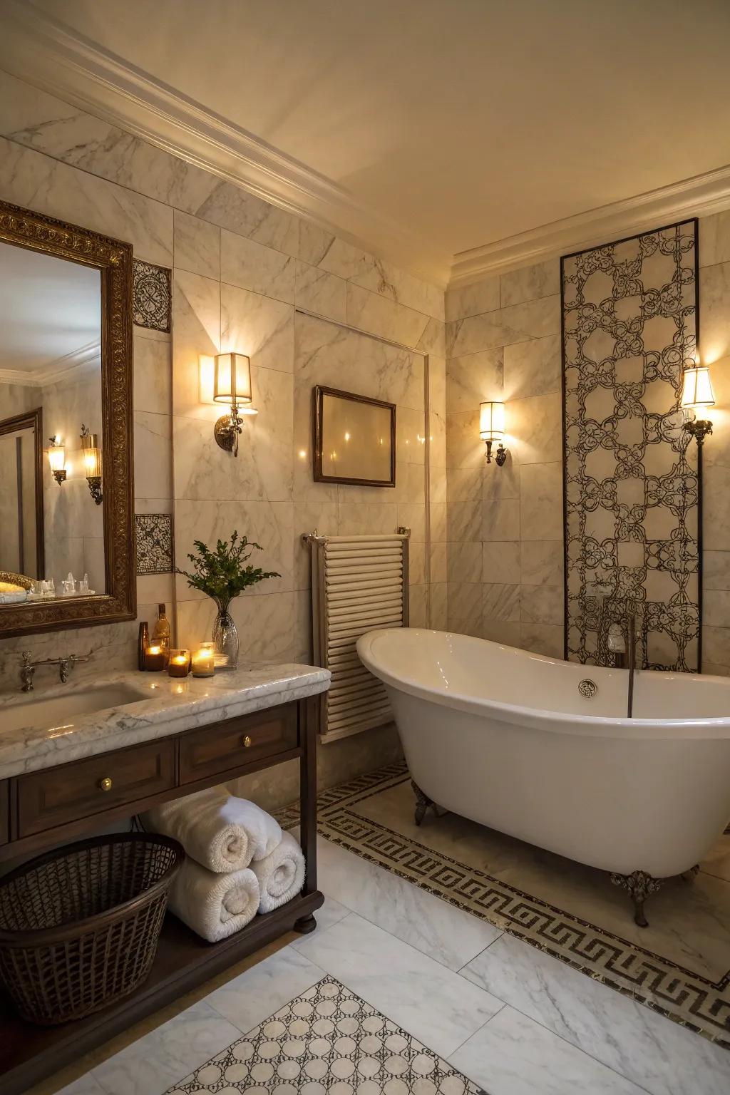 Soft lighting encourages a relaxing, spa-like environment.