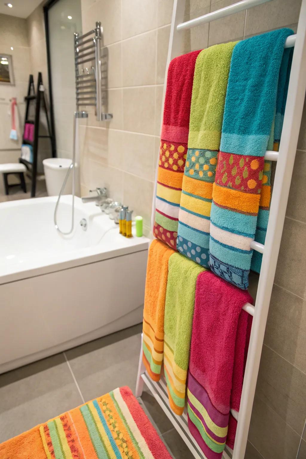 Multi-hued towels convey vibrancy and playfulness to your area.