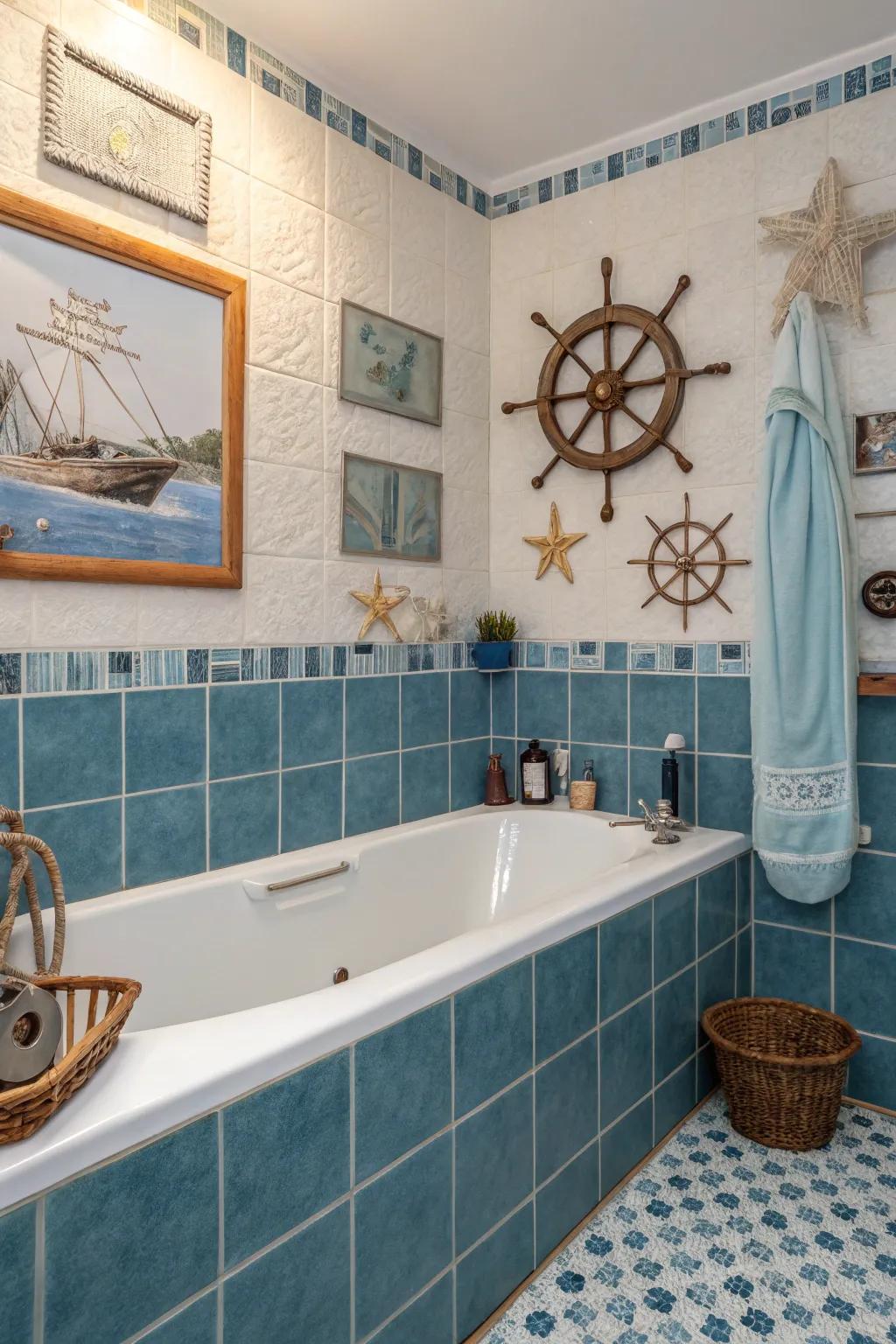 Invigorating seaside sensations with ocean-shaded tiling