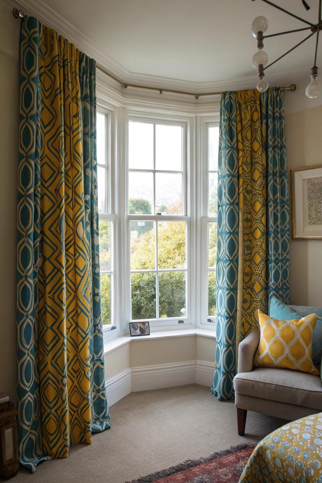 Patterned curtains bring vibrancy and flair to your bay window.