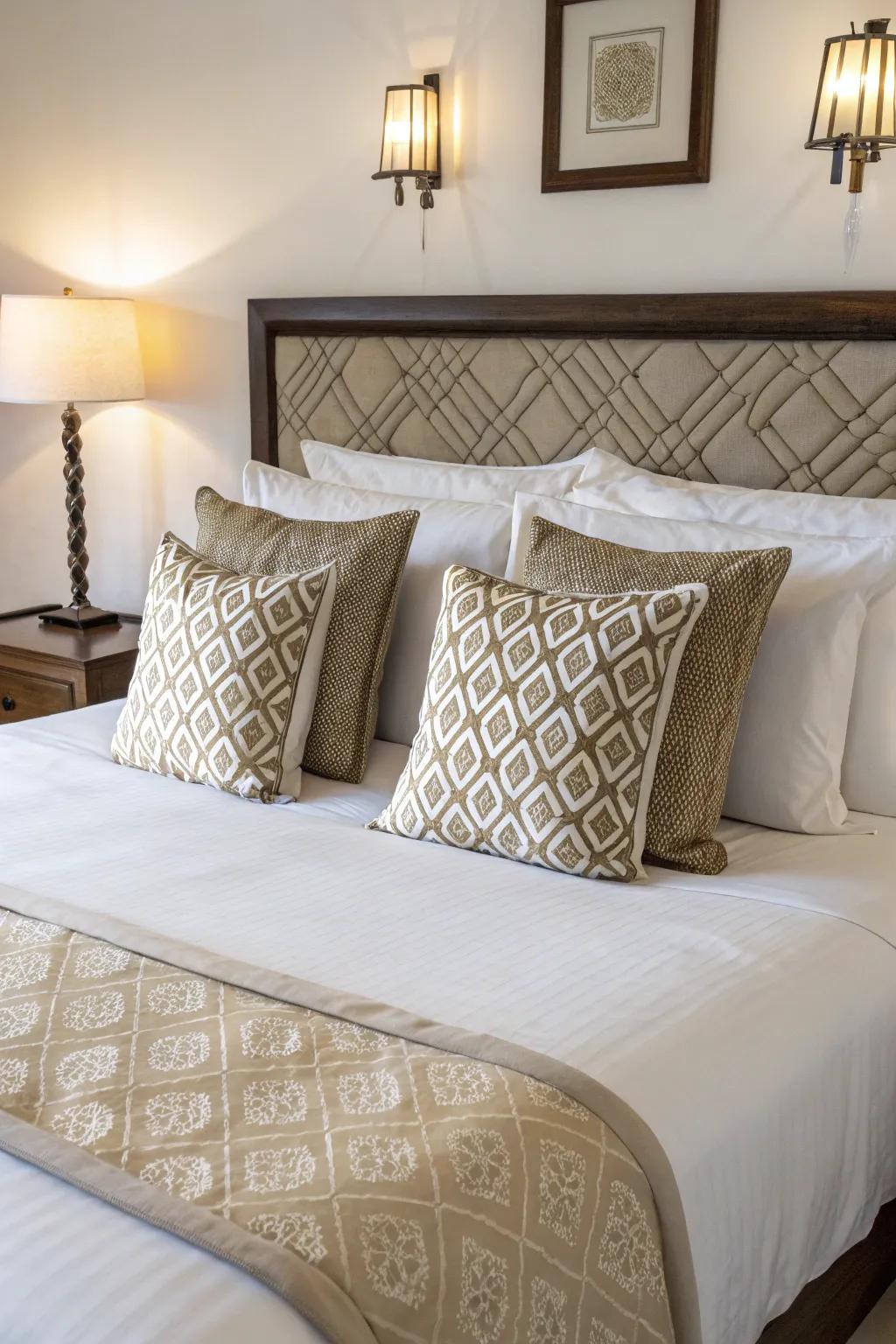 Attain serene elegance via symmetrical pillow arrangements.