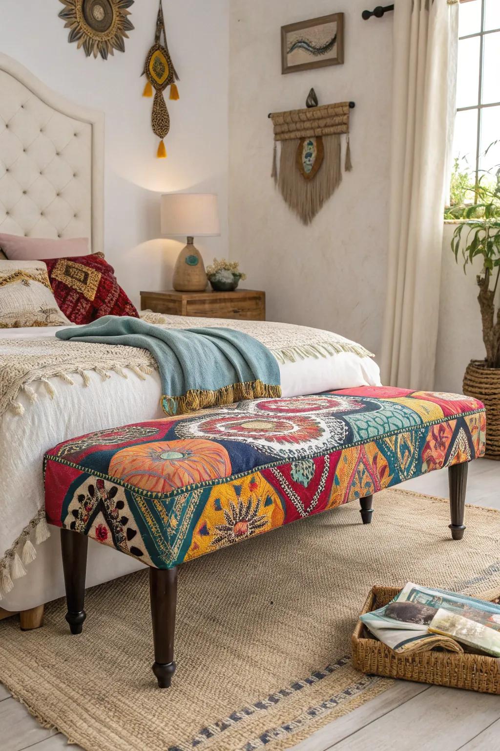Bohemian seats infusing color and personality into your bedroom.