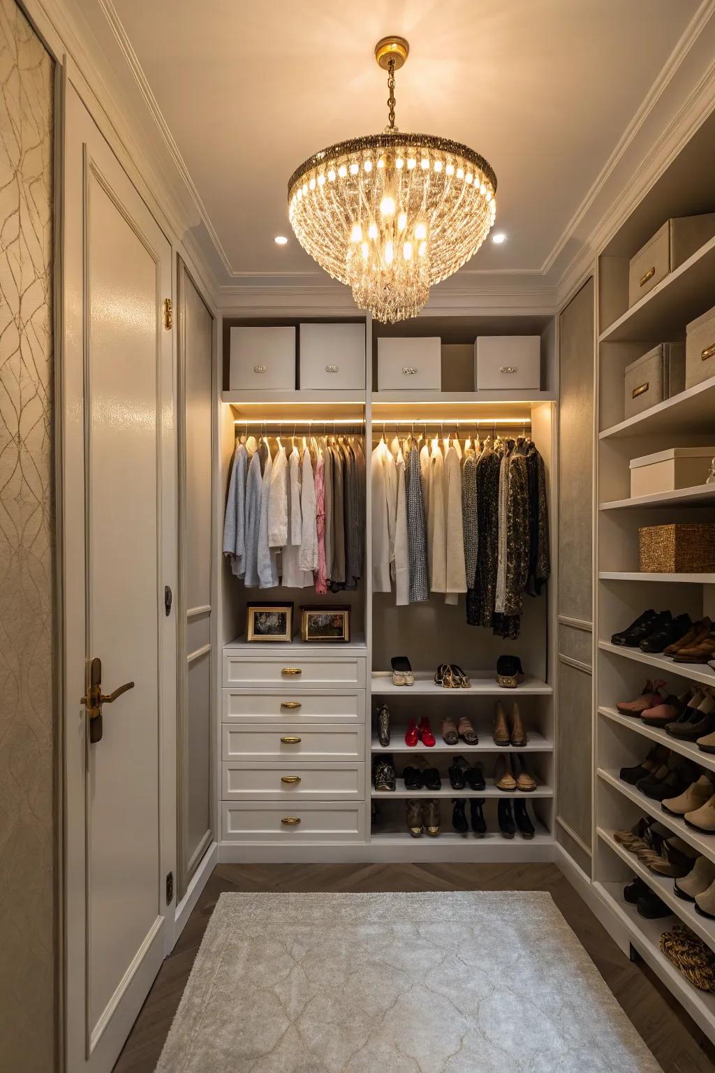 Improve your closet's atmosphere through a chic and useful light fixture.
