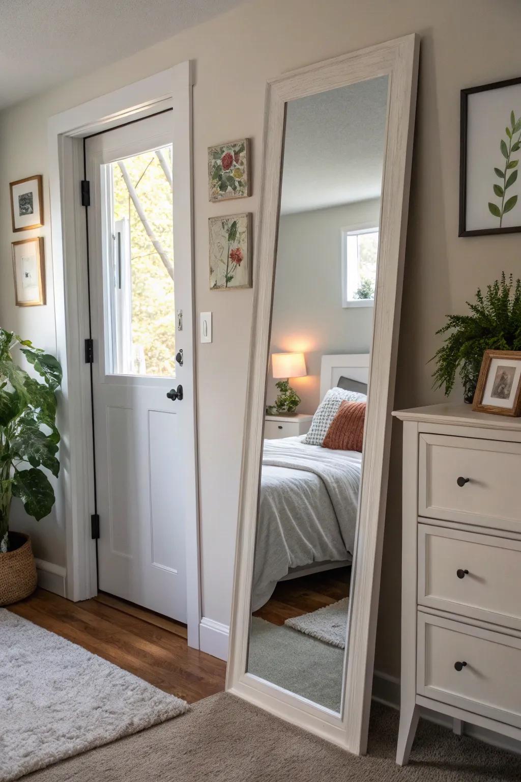 Mirrors on doors create the impression of room and add beauty.