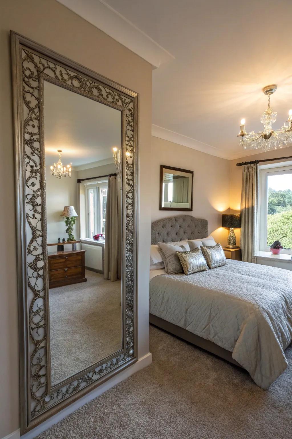 Mirrors can visually enlarge your bedroom space.