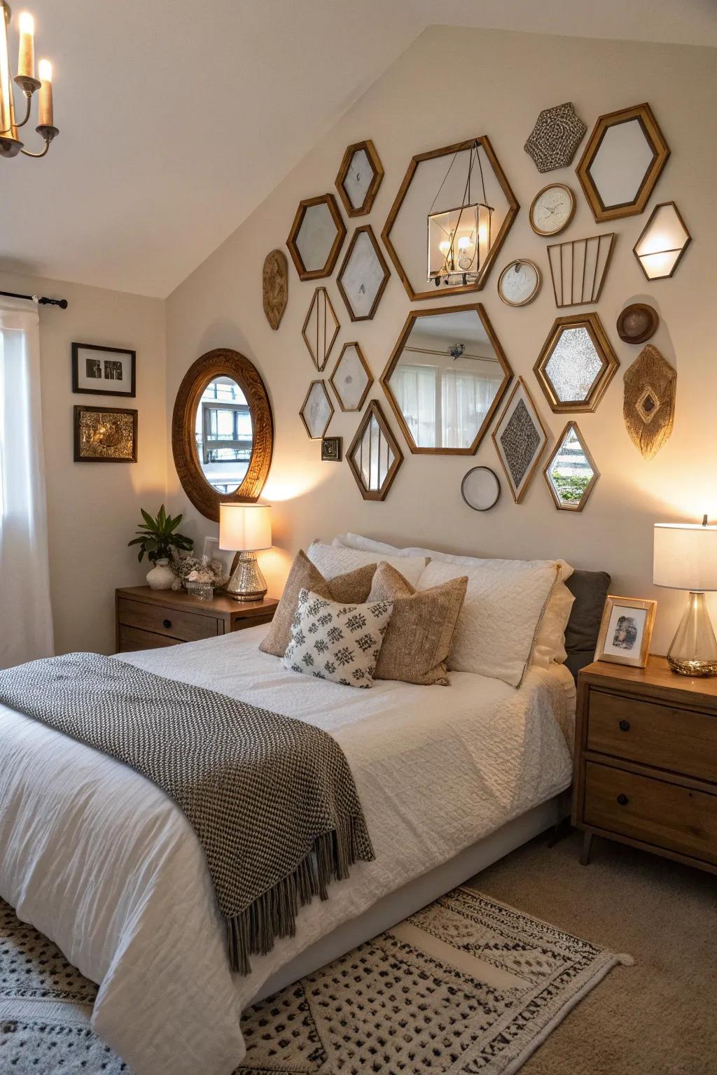 A mirror display that introduces character and vitality to the bedroom.