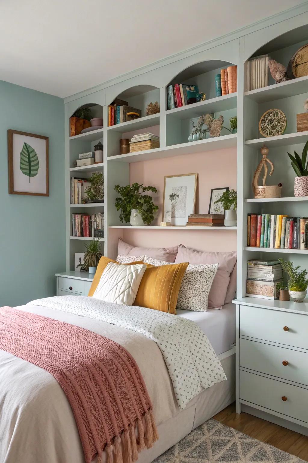Color alignment elevates the aesthetic allure of shelf arrangements.