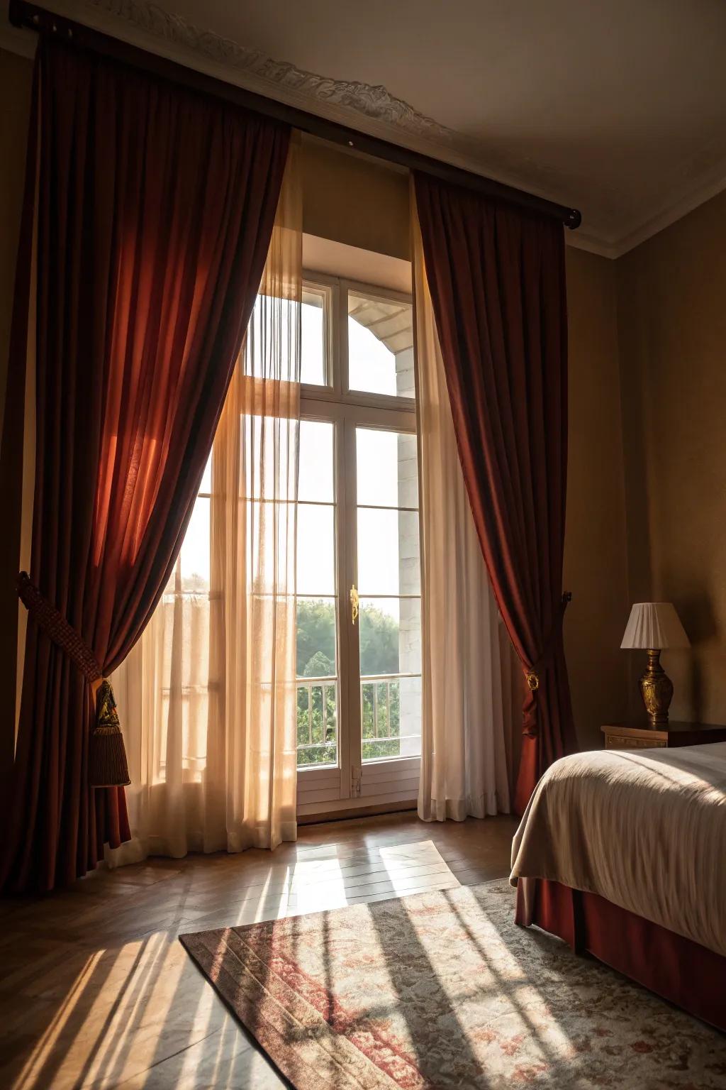 Elongated drapes bring drama and refinement to your bedroom.