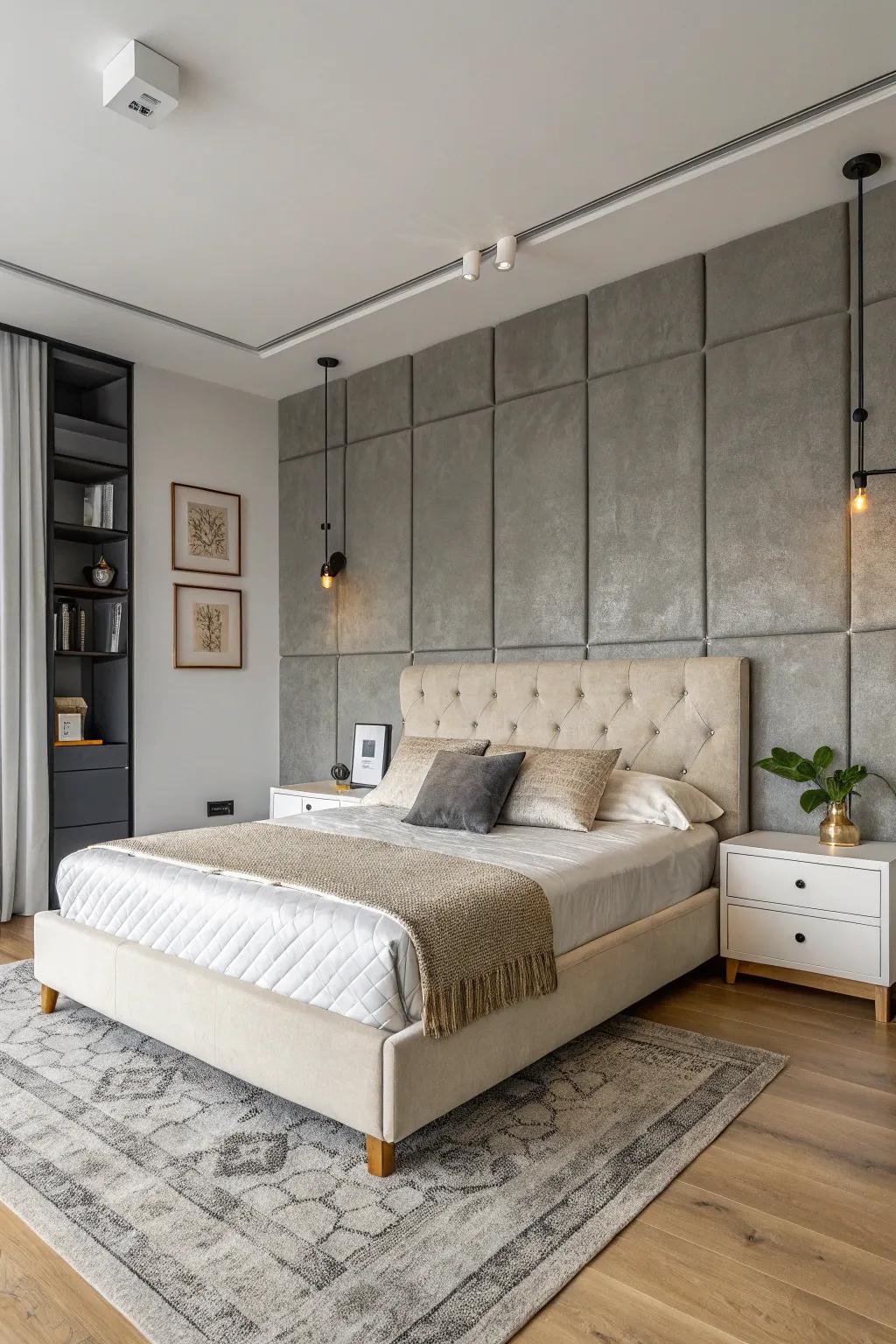 Grey accent wall adding depth and visual interest.