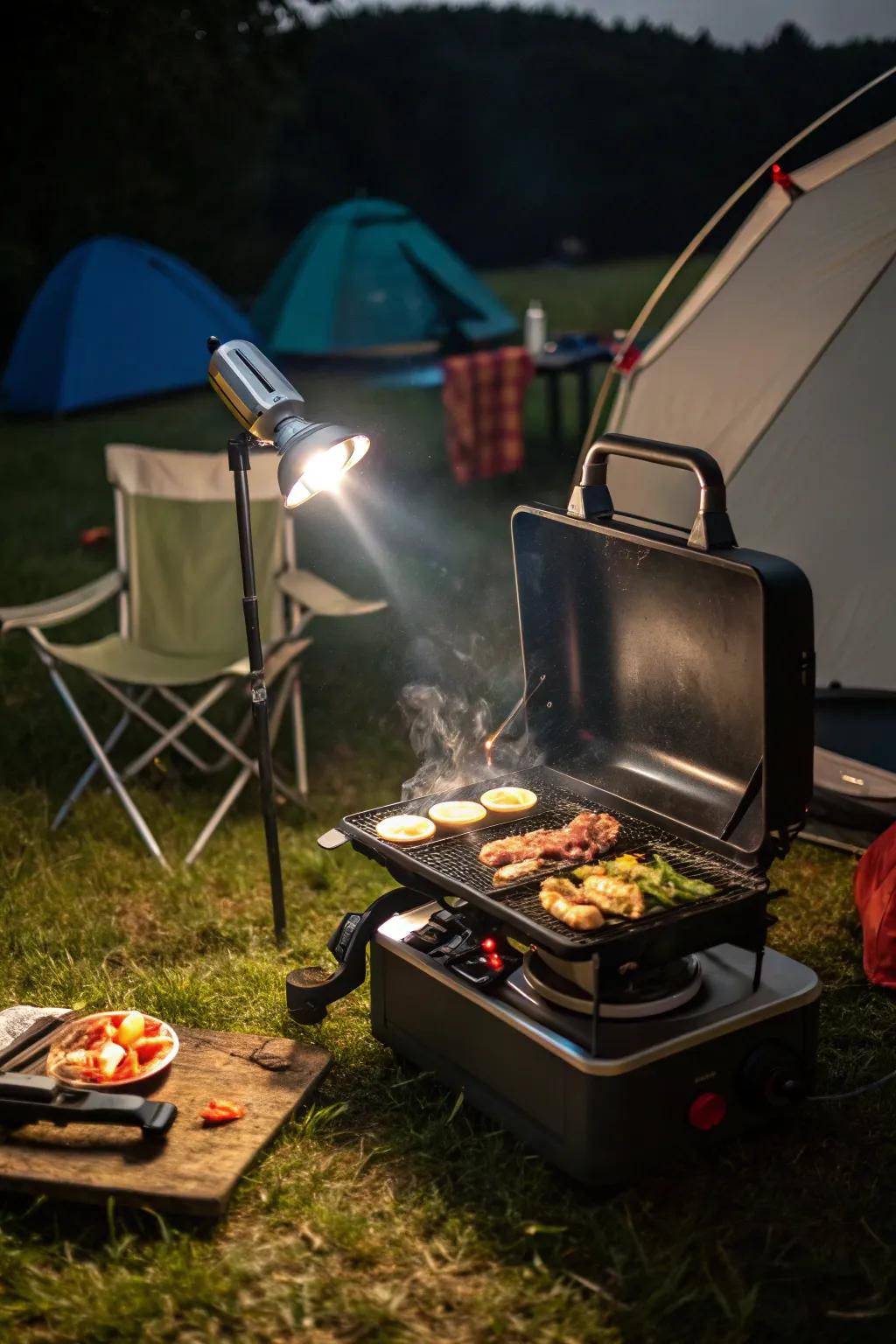 Battery-operated lamps are ideal for grilling while traveling.