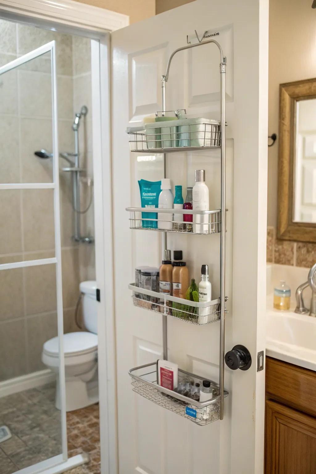Maximize your door space using an over-the-door shower butler.