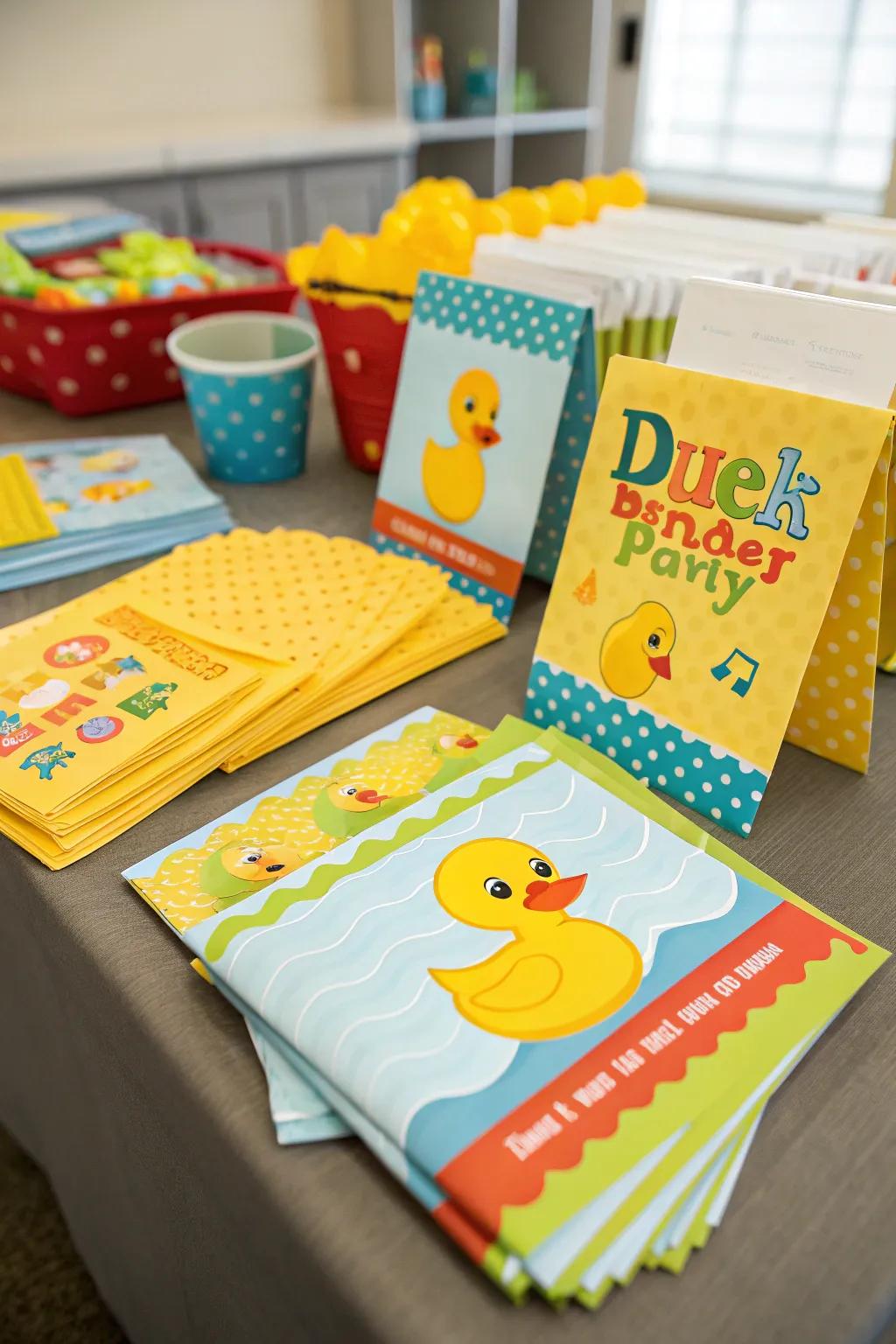 Charming ducky-themed party announcements.