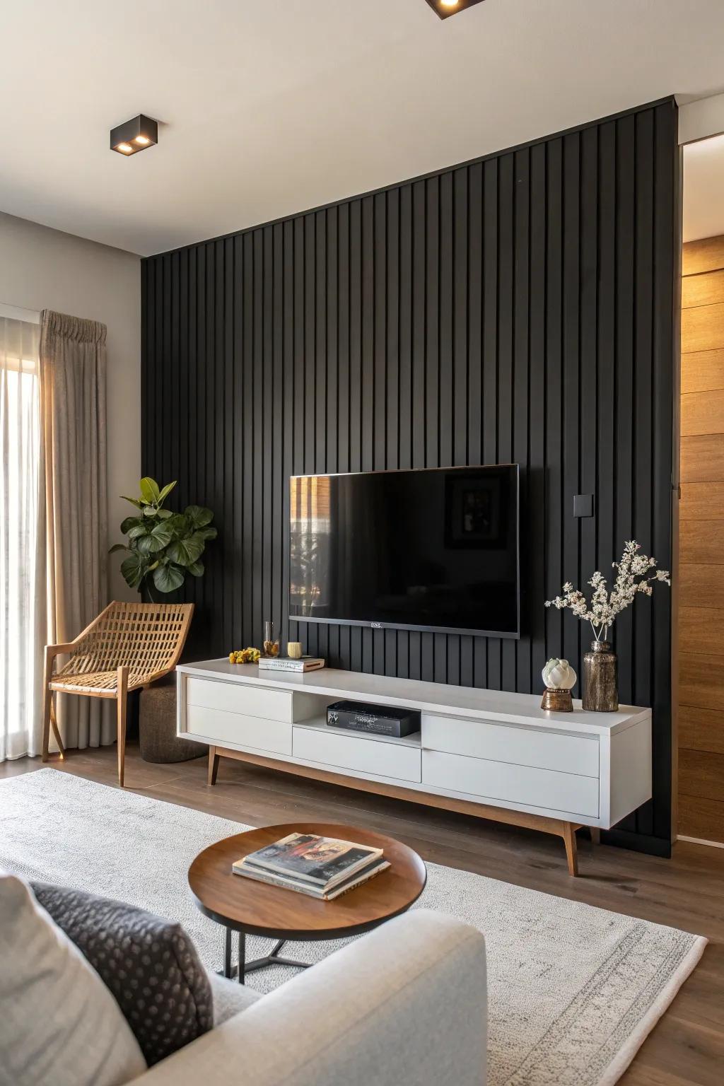 Dark timber panels enrich texture and warmth to a contemporary space.