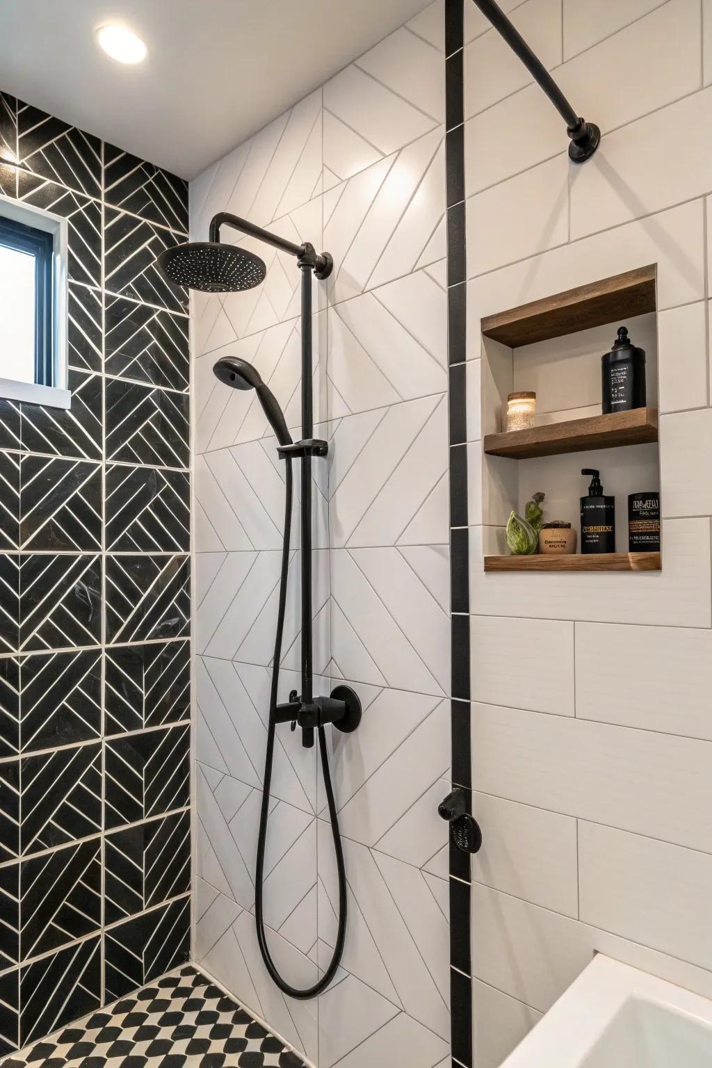 Strong ebony fixtures enhance the ebony and ivory aesthetic.