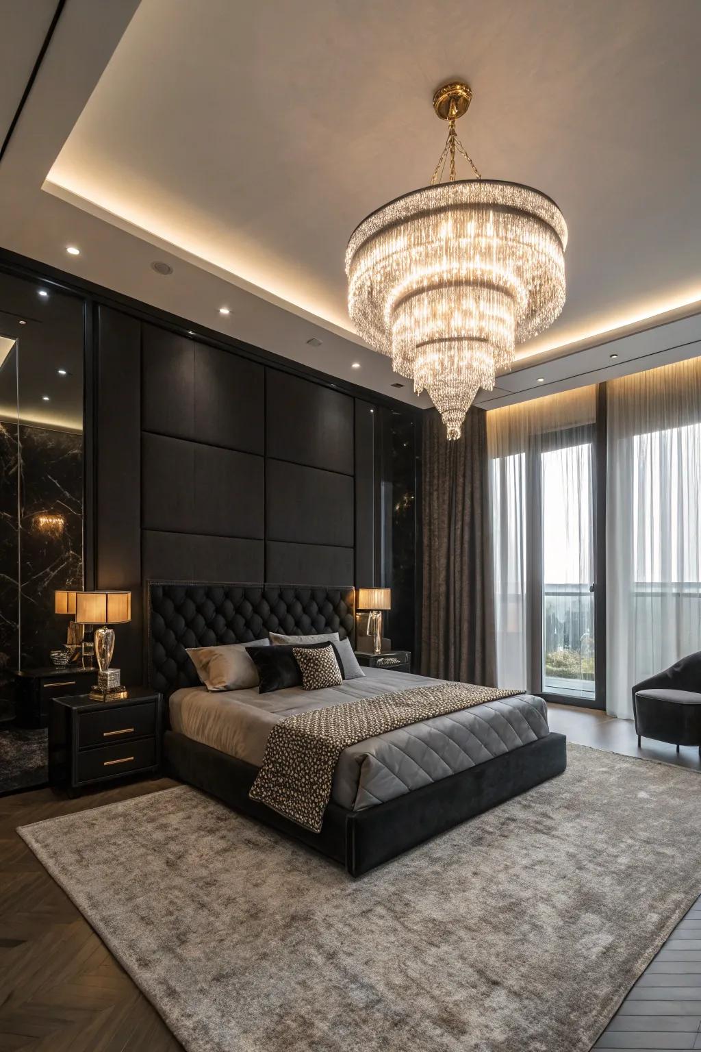 An impressive chandelier is capable of elevating your bedroom's aesthetic.