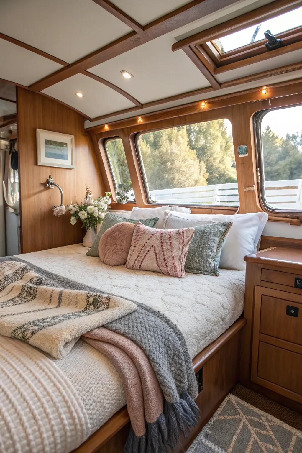 Layered materials contribute warmth and comfort to your cabin.