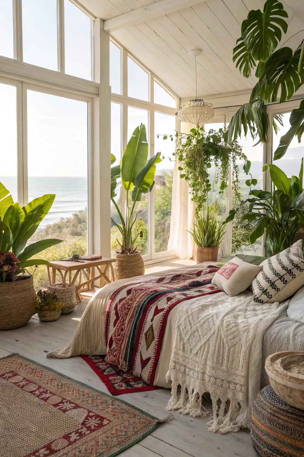 House plants enhance the natural, beachy atmosphere.