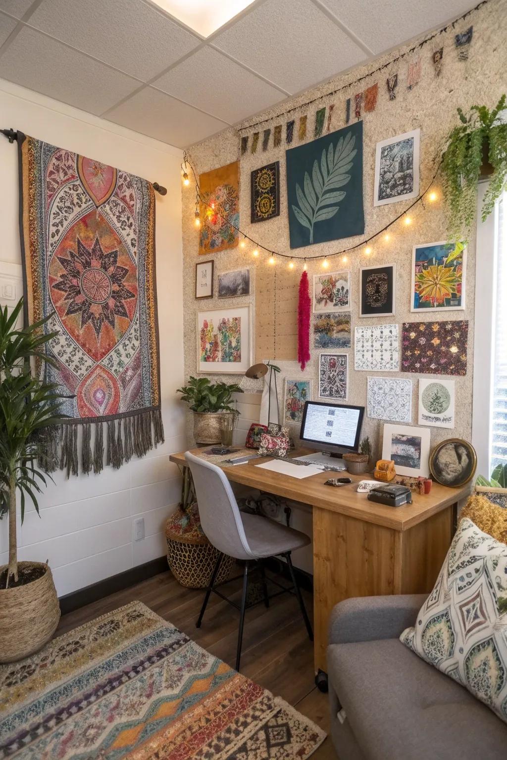 Personalized art and sayings add inspiration to the workspace.