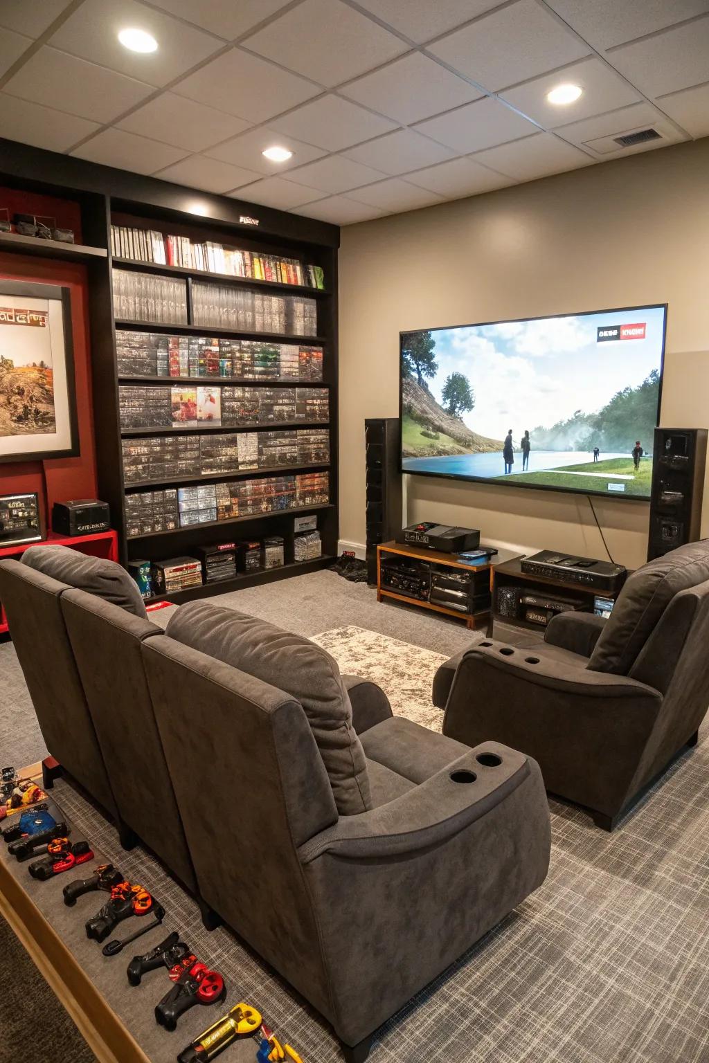 A dedicated gaming zone featuring the newest tech and comfort.