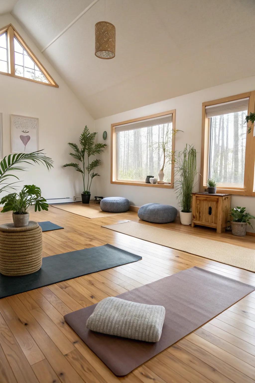 Create a peaceful retreat for yoga and meditation in your flex room.