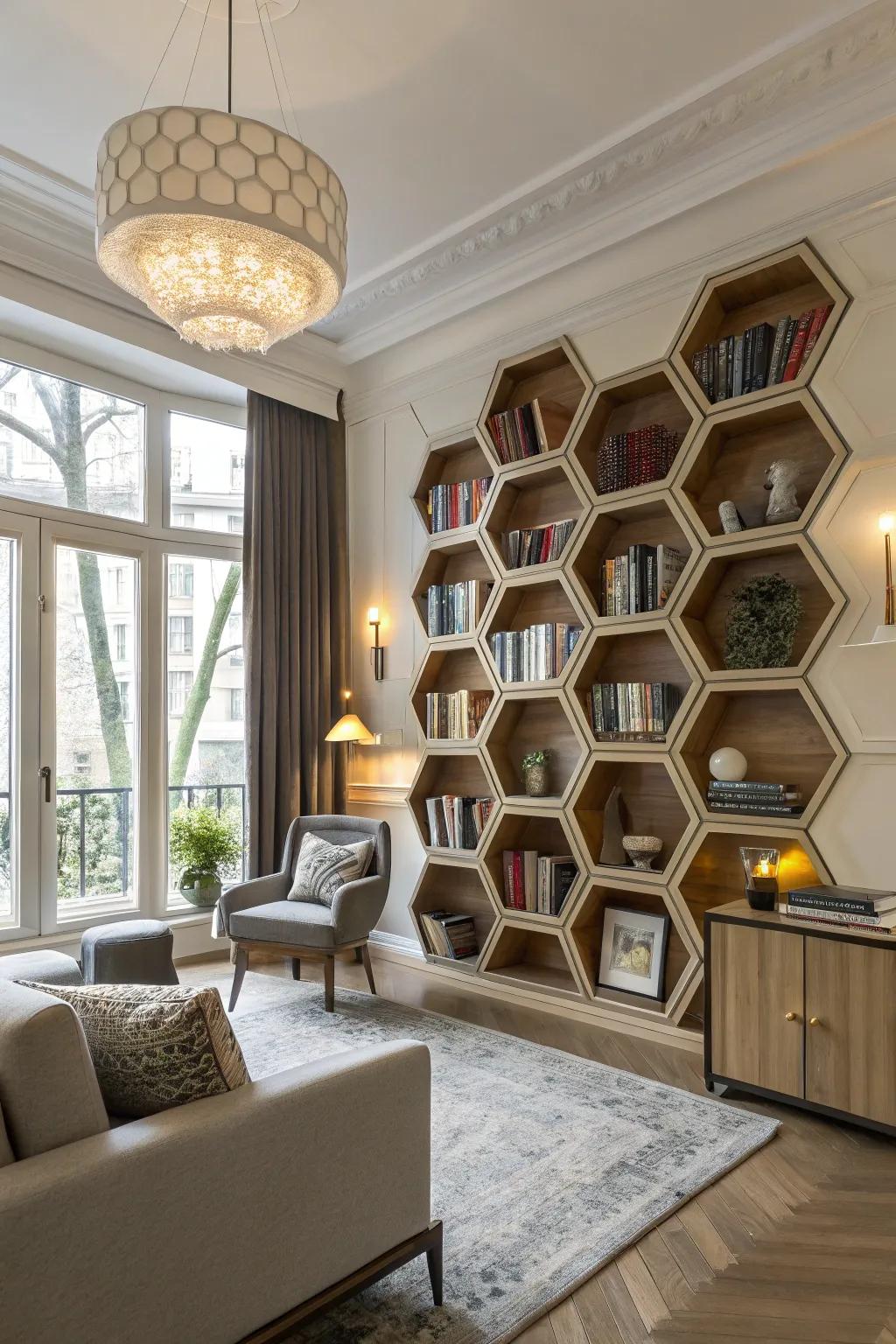 Unconventional shelf designs add a contemporary twist to any space.