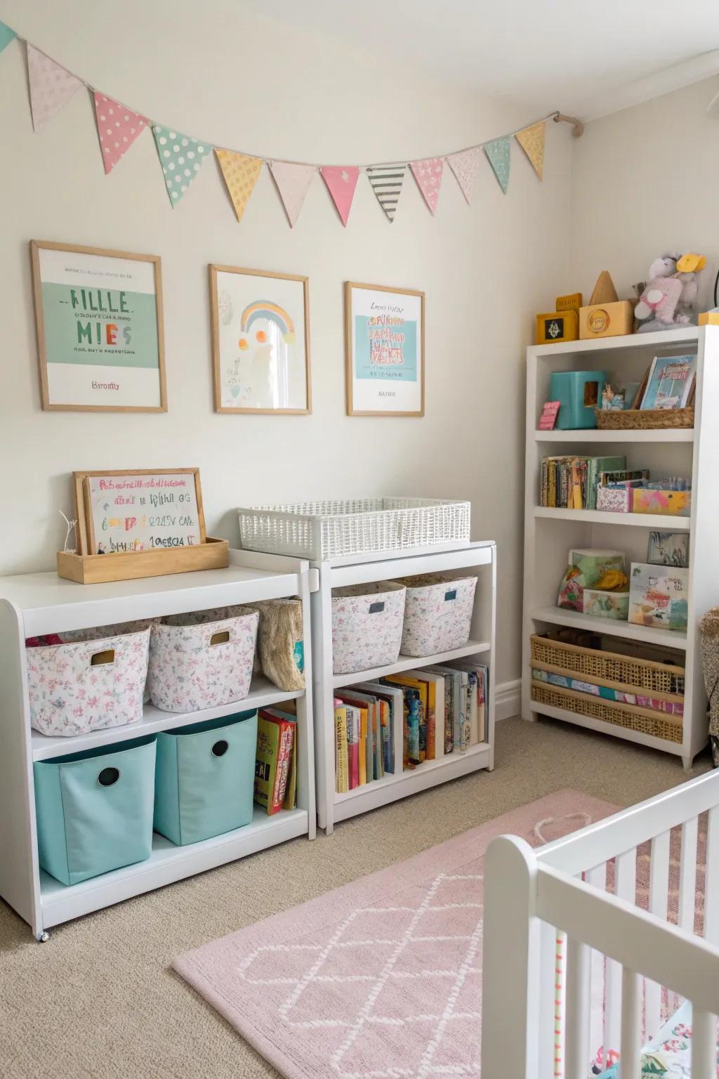 Smart storage solutions make a tidy shared room.