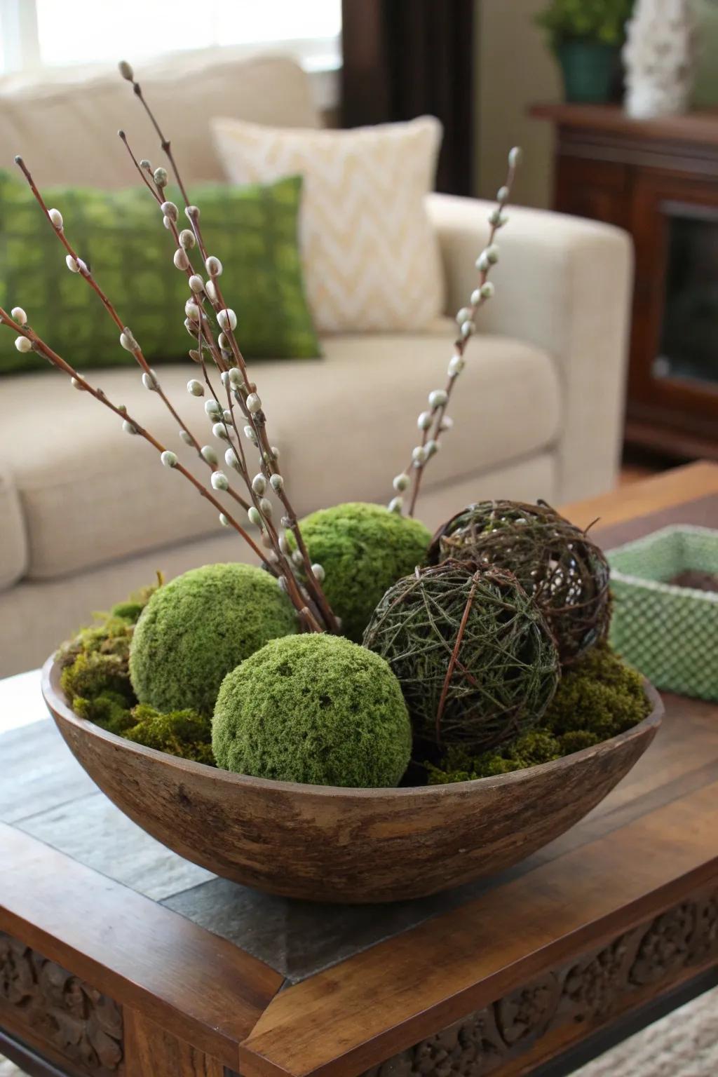 Earthy tones using sphagnum and willow orbs
