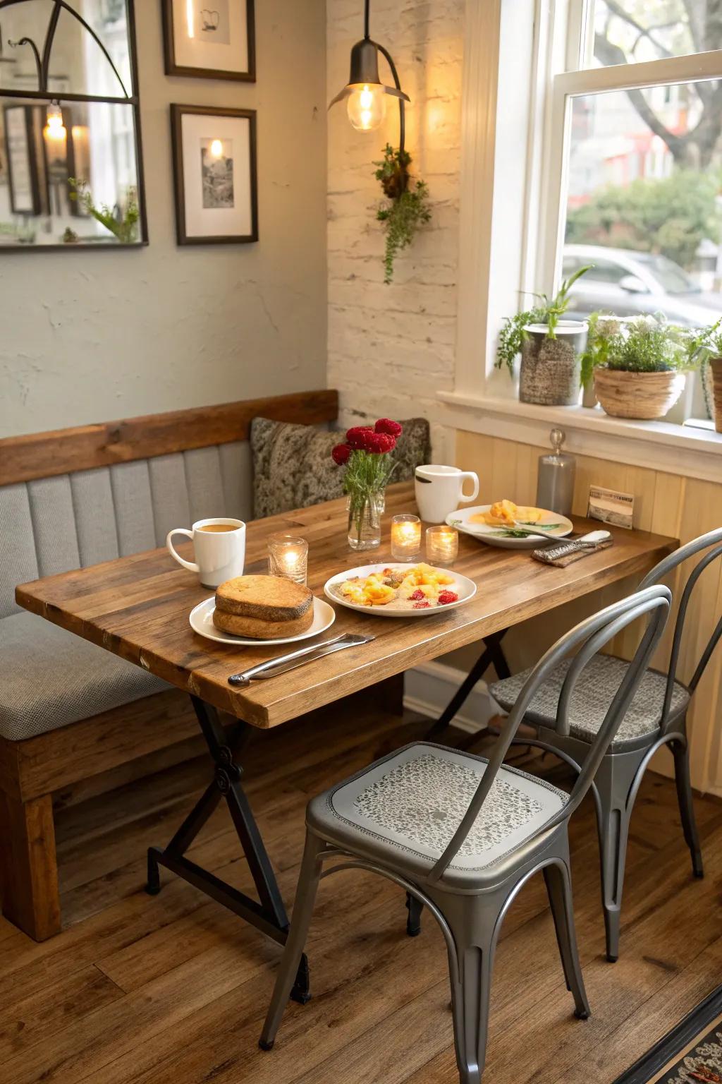 Mixing materials can give your nook a sophisticated, eclectic feel.