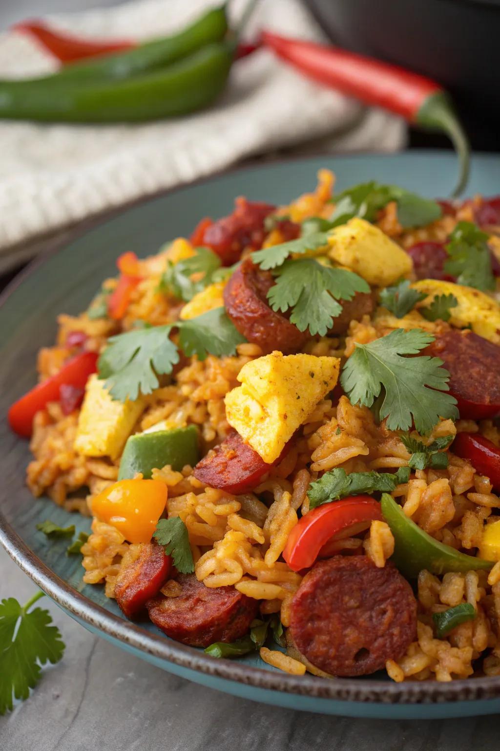 Add a touch of spice to your morning with spiced pork sausage grain.