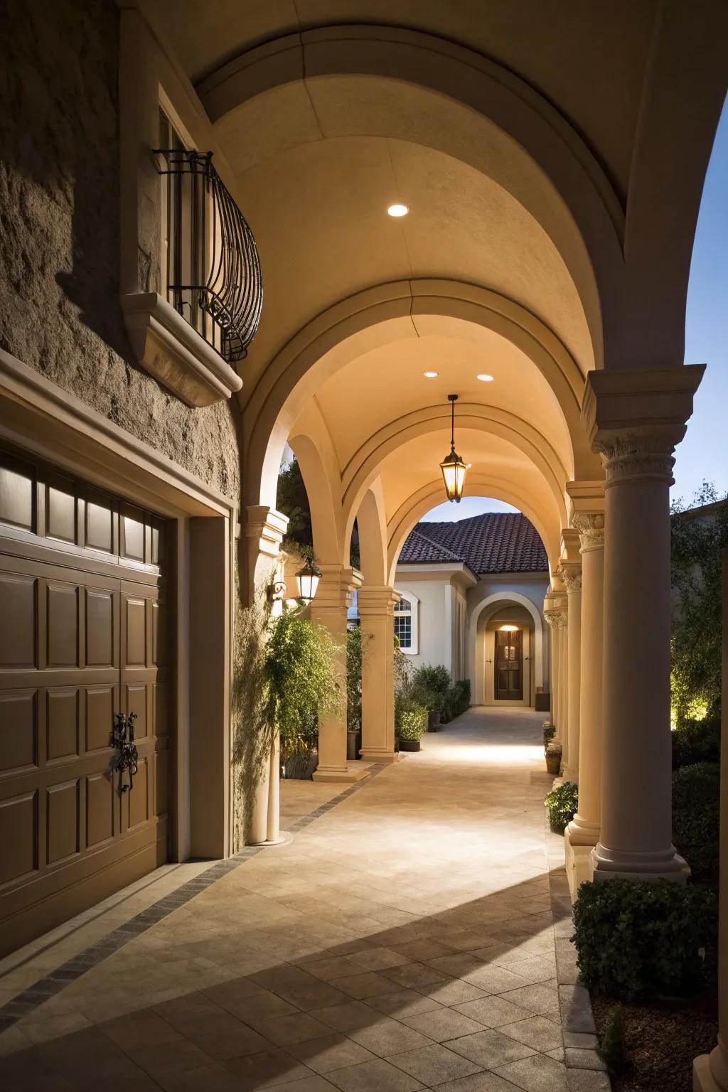 An elegant arched breezeway that radiates enduring beauty.