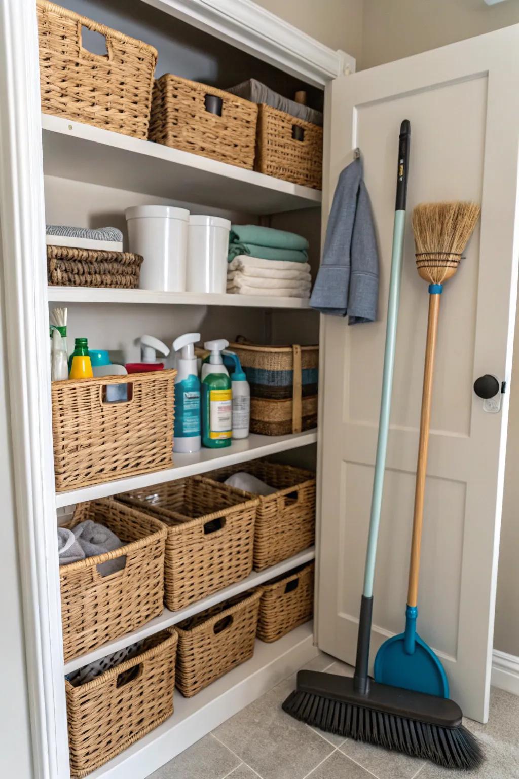 With stylish basket organization, you can keep clutter to a minimum.