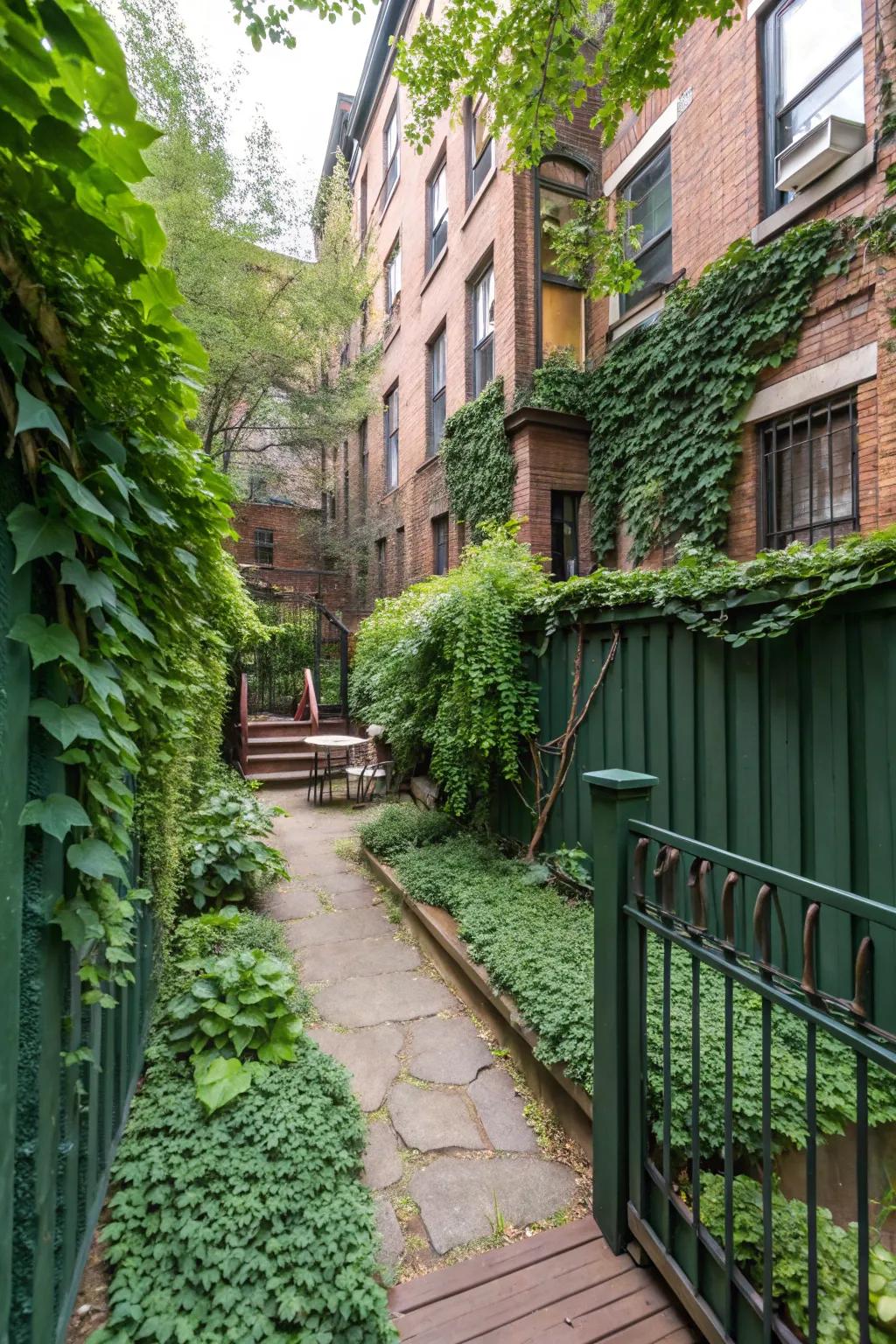 Green fences ensure privacy while enhancing the yard’s natural beauty.