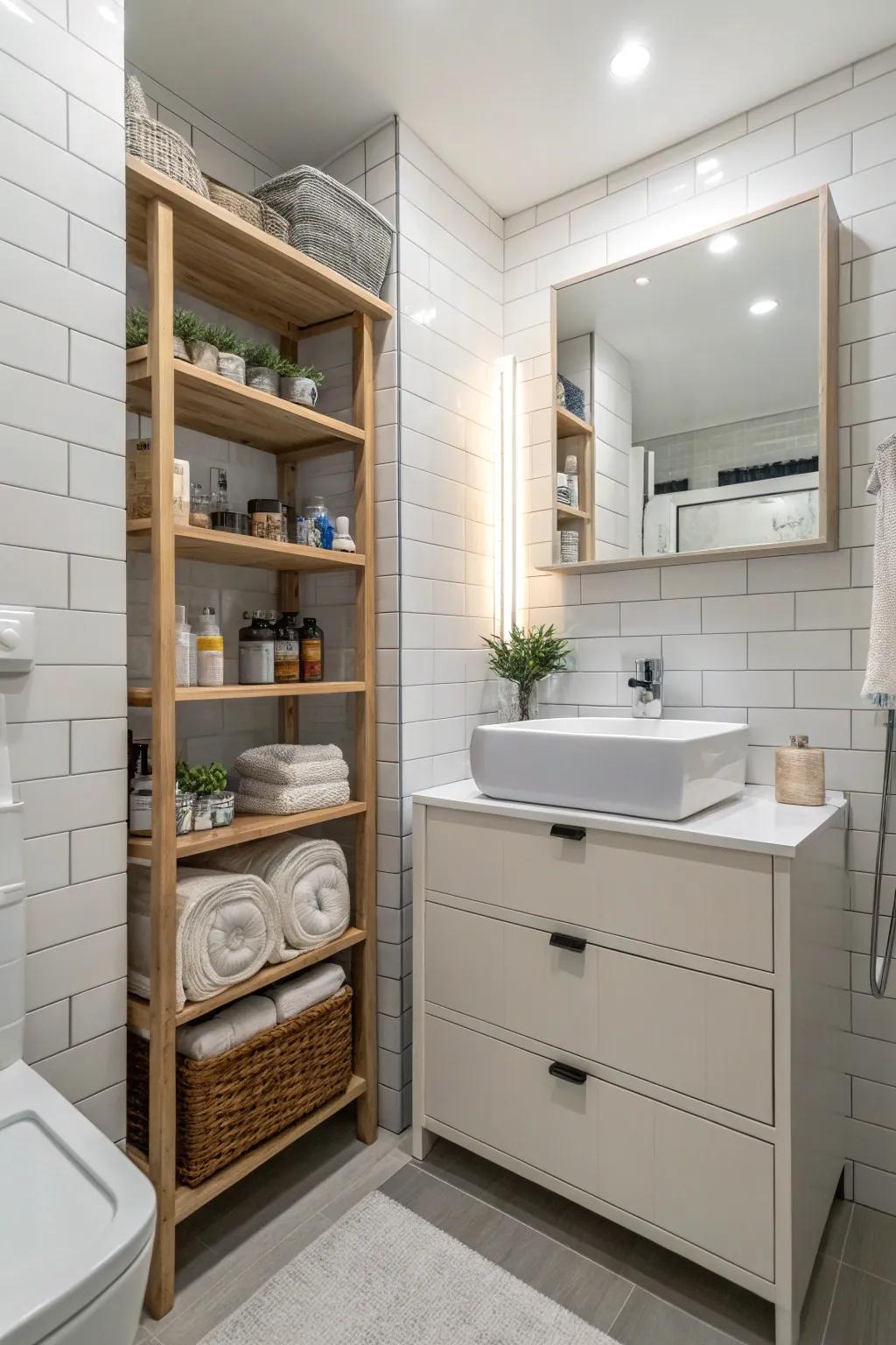 Efficient storage ensures your bathroom is both stylish and uncluttered.
