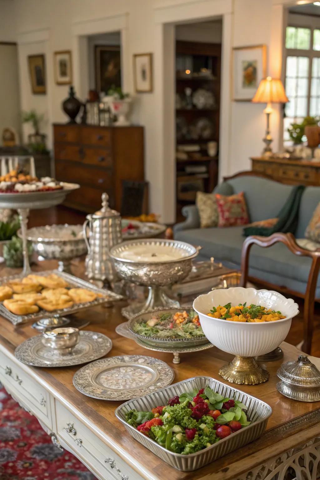 An eclectic mix of serving dishes brings character and flair.