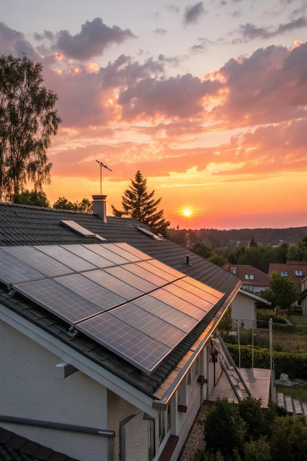 Solar arrays capturing the sun's energy, a crucial element of a sustainable home.