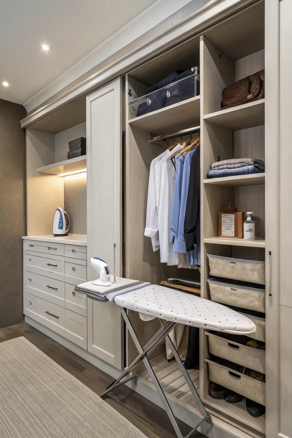 A slide-out ironing surface offers convenience and saves space.