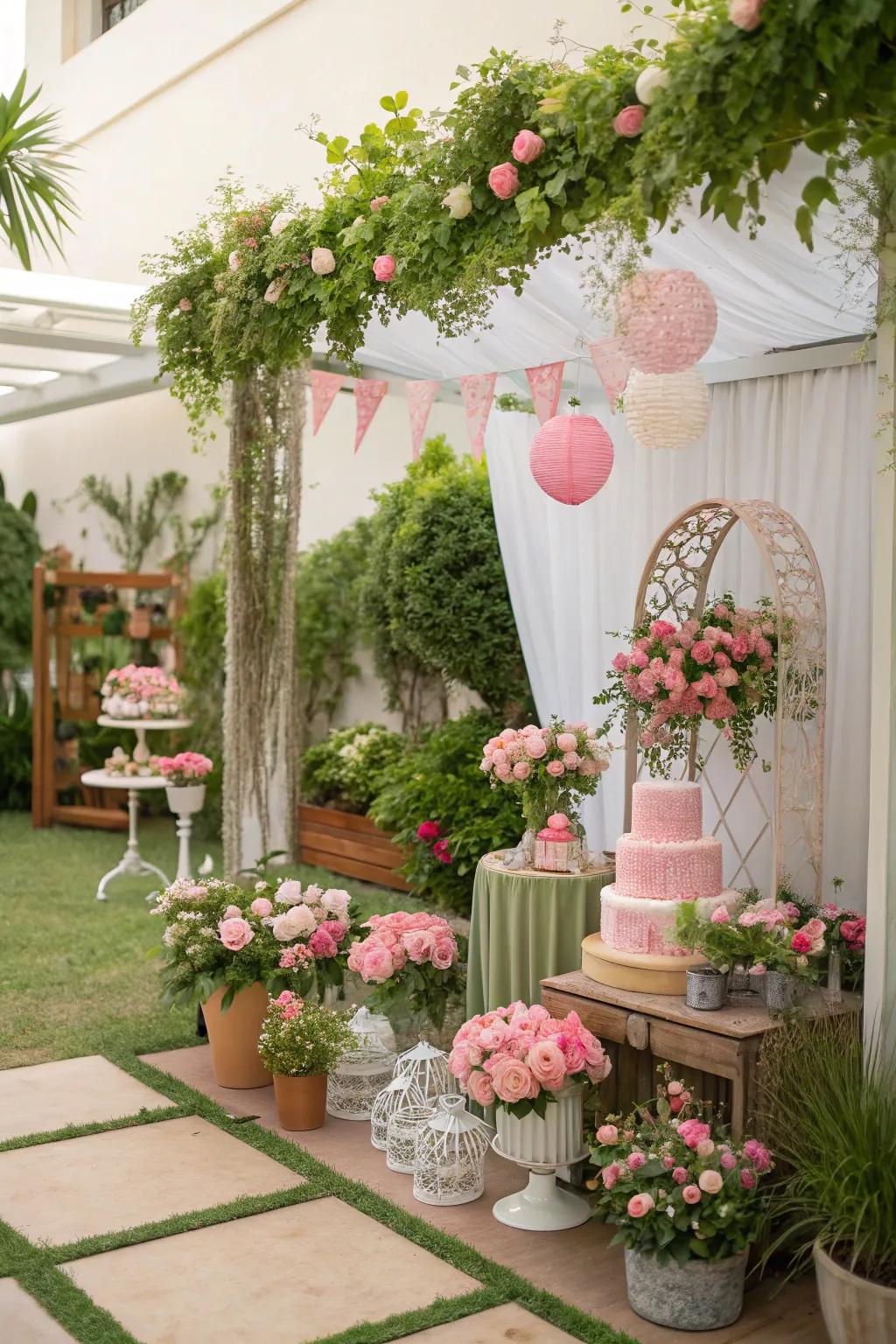A lush garden-inspired vibe for the bunny baby shower.