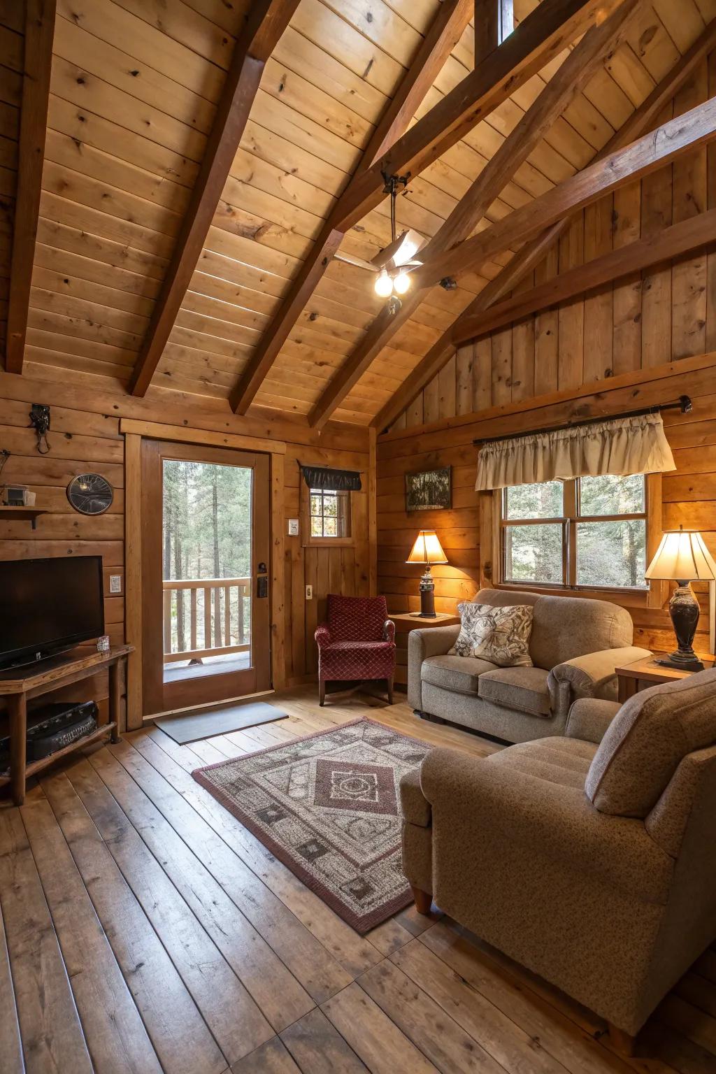 Uncovered supports bring architectural interest and rustic charm to this cabin.
