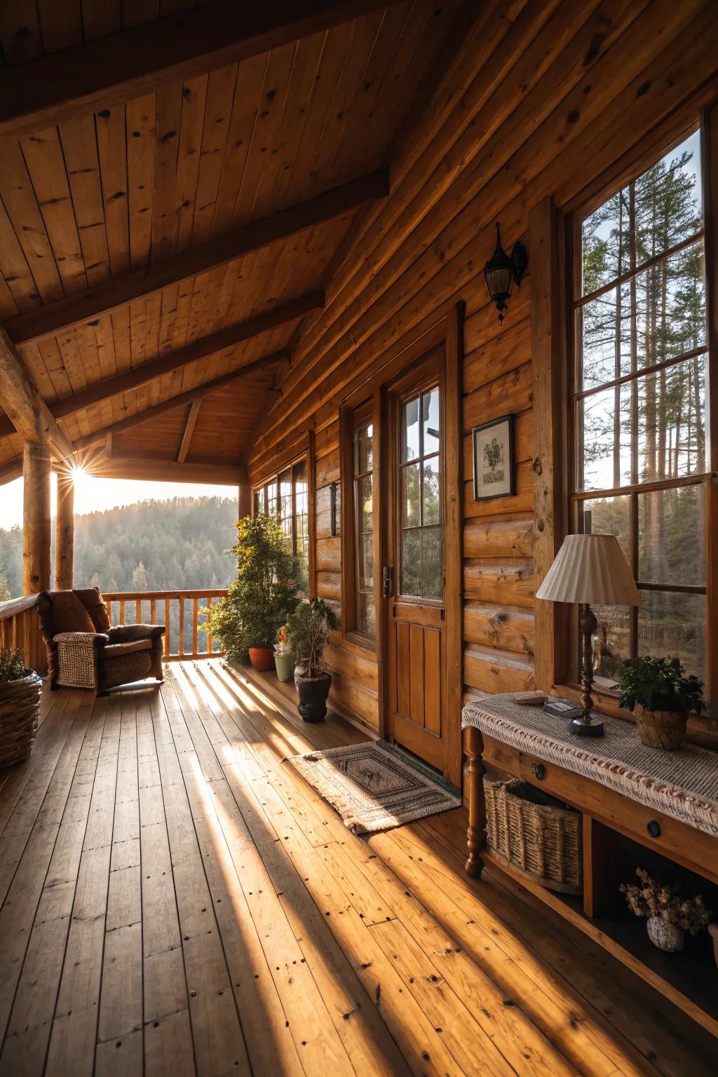 Deep wood hues foster a warm and inviting ambiance.