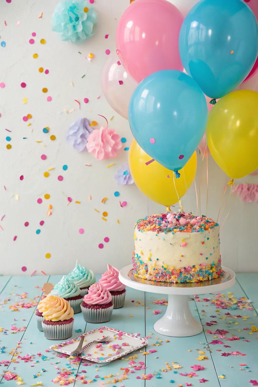 Bits of fun makes a fun and lively feel for a cake smash.