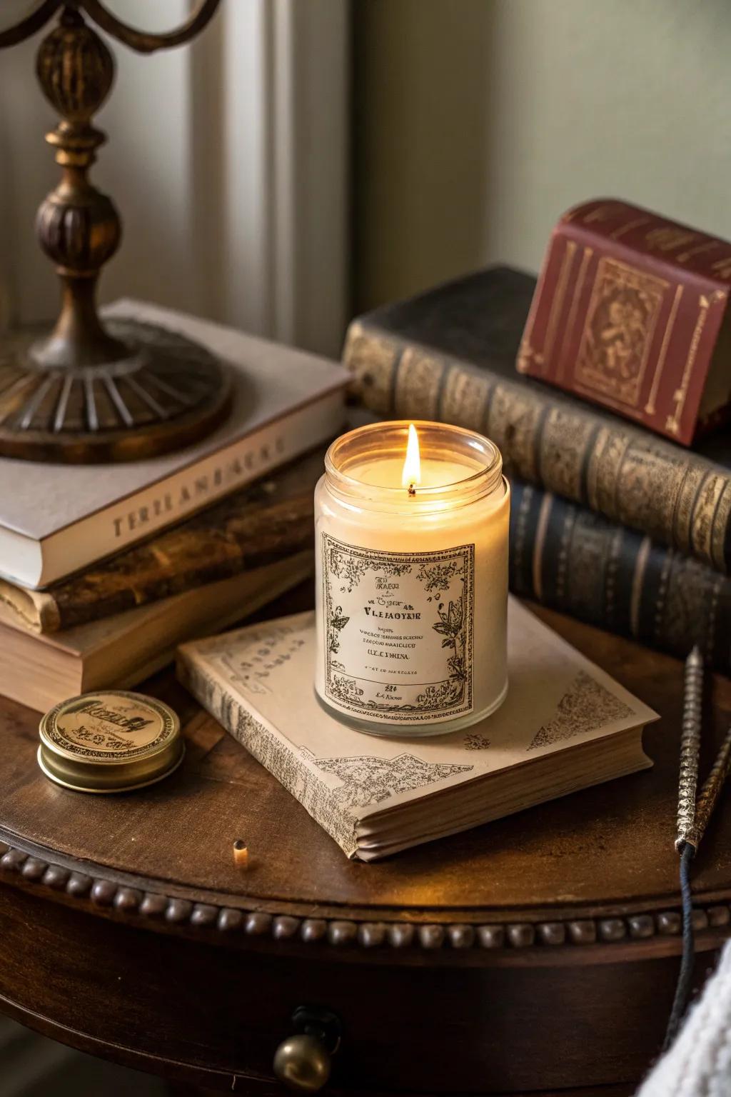 Vintage candle labels that impart timeless allure to your ornamentation.