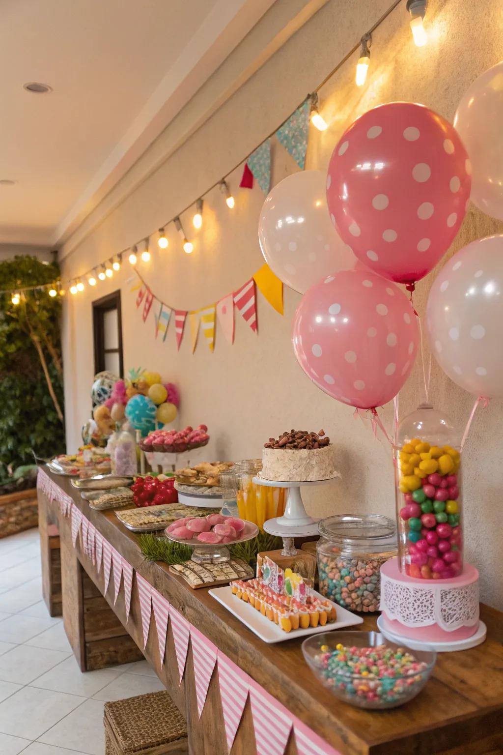 Banners and balloons that inject personality into the candy table