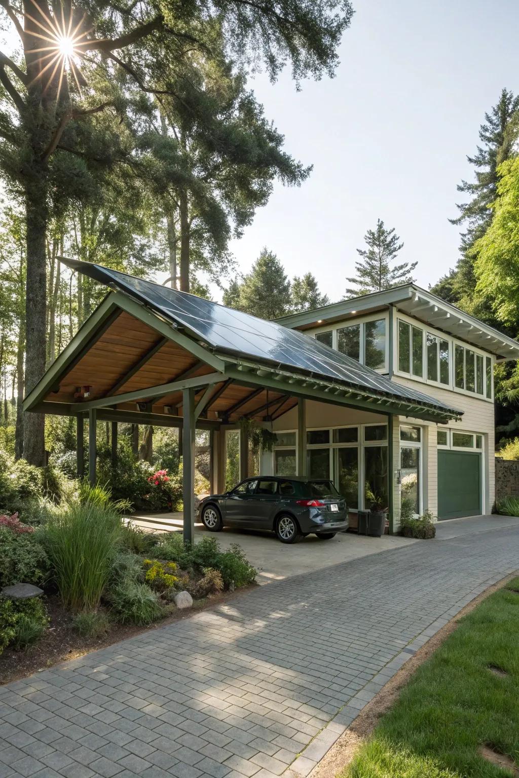 A solar-powered carport featuring innovative energy solutions.