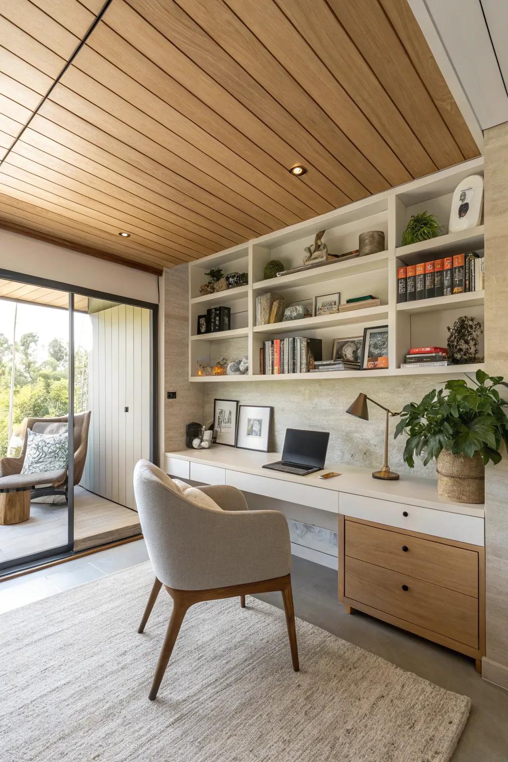 Embrace coziness through all-natural wood cladding for your ceiling.