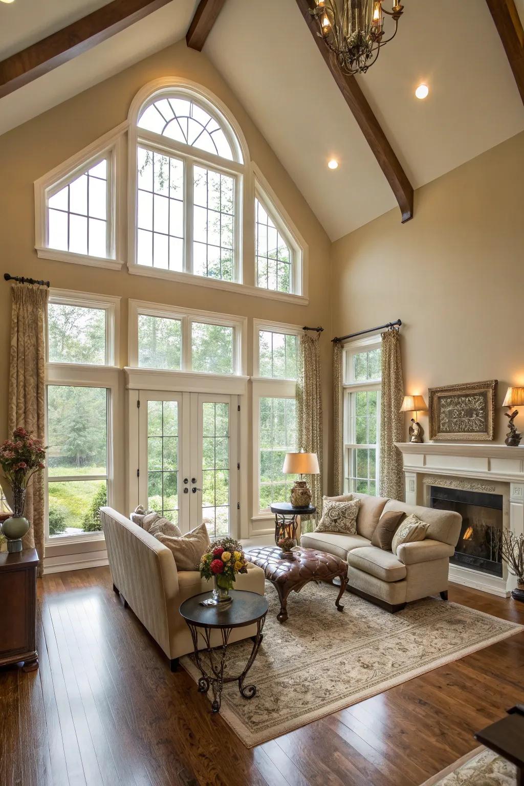 Vaulted ceilings give a sense of space and grandeur.