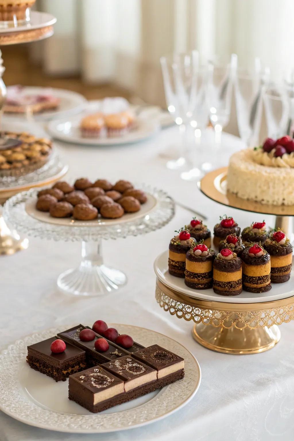 An indulgent spread of chocolate desserts for a special event.