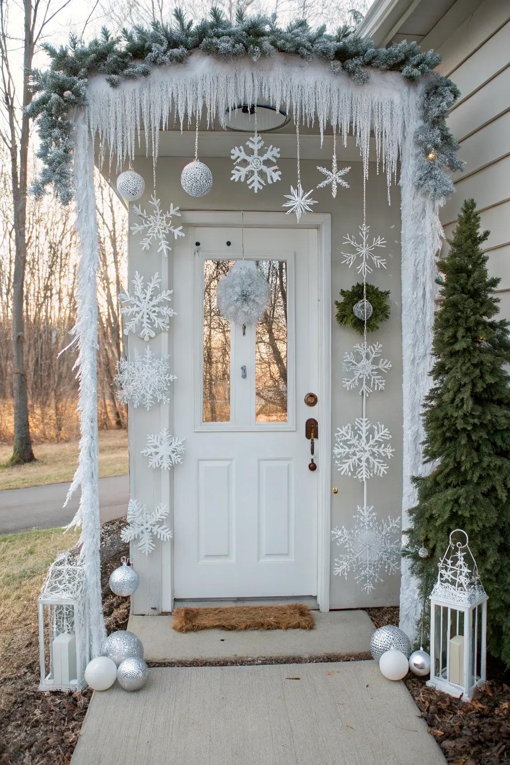 A magical icy wonderland motif for your door.