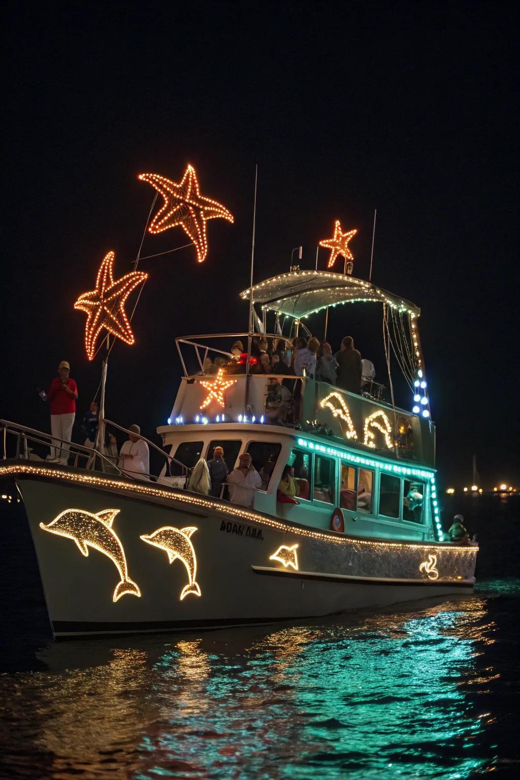 An inventive blend of sea life and holiday lights, captivating the crowd.
