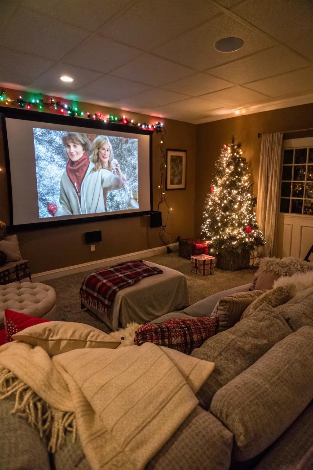 Establish a cozy nook for a joyous film extravaganza.